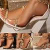 Sandali di grandi dimensioni con tacco alto da donna 23 estate bocca di pesce catena in alluminio tinta unita scarpe in viscosa traspirante moda