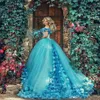 Vintage Bleu Quinceanera Robes Robe De Bal Fée Fait À La Main Fleurs Hors Épaule Tulle Doux 16 Robes Robes De 15 Anos Birthda214g