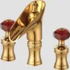 3 pCS 8 Lavabo Vasque Répandue Robinet Cascade Or Robinet Cristal Rouge Poignées247e