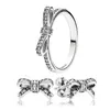 Klassiska bågstoppörhängen och ringset för Pandora 925 Sterling Silver Designer Jewelry for Women Girls Crystal Diamond Luxury Party Earring Rings med originallåda