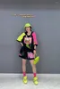 Damskie dresy qing mo 2023 Summer Korean Style Modna blok kolorowy kolorowe top swobodne szorty dwuczęściowe kobiety ZXF3098