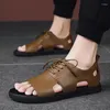 Sandalen Mannen Echt Leer 2023 Zomer Mannelijke Mode Lace-Up Strand Schoenen Bochin Rome Casual Sandalias Mannen sapatos Para