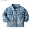 Jassen Kinderjas 2022 Herfst Mode Capuchon Jean Jas Neutrale Rits Lange Mouwen Jas Kinderkleding T230720