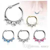 New Arrival Septum Clicker Nose Rings CZ Gem Nose Piercing 316L Stainless Steel Body Jewelry Size 1 2mm241E