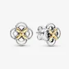 Authentique S925 Sterling Silver Rose Double Couleur Fleur Double Anneau Chaîne Boucles D'oreilles Femmes Mode Pandora Boucles D'oreilles En Argent Bijoux Cadeau