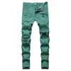 Men's Jeans Fancy Neon Color Y2K Denim Streetwear Slim Straight Pants Holes Ripped Trousers Green Yellow Pink267K