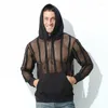 Erkek Hoodies Fashion Çok renkli seksi içi boş örgü kapşonlu kazak kişiliği Ekleme See-Through Ceketler Ceket Erkek Giysileri