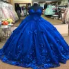2022 Bleu Royal 3D Fleurs de fleurs Boule de bal robe quinceanera Robes de bal Perles chérie princesse soirée robes formelles Sweet 16 Vest285f