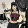 Women's Tanks Gothic Floral Lace Buckle Corset Crop Tops Y2K Sexy Red Sleeveless PU Leather Straps Tank Summer Women Streetwear