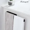 Stainless Steel Towel Storage Holder Punch Free Black Towel Rack Towel Hanger Bathroom Paper Holder WB8711 L230704