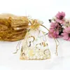 200Pcs Gold Heart Organza Drawstring Bags Wedding Favor Gift Bag 9X12 cm 3 5 x 4 7 inch Multi Colors1984