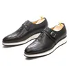 Luxury Original Buckle Monk Strap Men's Sneakers äkta ko läderkrokodiltryck avslappnade affärer platt klänningskor för män 1AA21