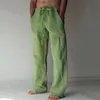 Pantaloni da uomo Pantaloni casual estivi Solido lino morbido a tutta lunghezza per l'uso quotidiano Tasca in vita Pantaloni con coulisse Fondo streetwear 230720