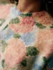 Damenpullover Gold Pailletten Pullover Vintage Blumendruck Weiblicher O-Ausschnitt Langarmpullover Woll- und Mohairmischungen Softtop