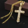 Nouveau pendentif à breloque croix en argent rétro Full Ice Out CZ diamants simulés collier pendentif crucifix catholique avec longue chaîne cubaine G246W