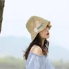 Chapeaux à large bord à la mode Version coréenne petite marguerite brodé chapeau de paille femmes été pliable pêcheur soleil plage
