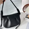 Bolsa feminina dobrável plissada Bolsa Hobo Bolsa de ombro único Bolsa tiracolo Corda de amarrar Cor sólida Ferragens douradas Carta Couro legítimo Alça de ombro ajustável