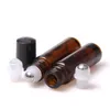 Wholesale Glass Roller On Bottles 10ml Amber Blue Roller Essential Oil Container with SS Ball Packing by 24pcs/Box Nkkrm