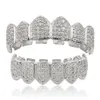 Europe et Amérique Hip Hop Glacé CZ Or Dents Grillz Caps Haut Bas Diamant Dents Grillzs Ensemble Hommes Femmes Grills318o