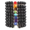 Vulkanisk sten unisex chakra energin armband naturliga svarta lava stenarmband 8mm färgglada strängar pärla armband smycken gåva j324x