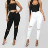 Black and white ripped jeans For women Slim denim jeans Casual Skinny pencil pants Fashion Womens clothing plus size S-3XL252w