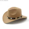 Casquettes de baseball Vintage laine enfants West Side Boys Cowboy chapeau large Brim cowboy filles jazz chapeau avec cuir Toca Sombrero chapeau 54CM Z230720