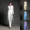 Jumpsuits 2019 Moeder van de Bruid Jurken V-hals Broek Past Bruiloft Gast Toga Met Jassen Lange Mouwen Chiffon Moeders Bruidegom Dr289t