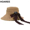 Szerokie brzegowe czapki hoaree słońce dla kobiet słomy kapelusz bok rafia damski czapka kubełka wysokiej jakości damskie letnia plaża