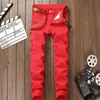 Herren Jeans Biker Rot Lässige Multi Reißverschlusstaschen Slim Stretch Denim Hose Hohe Qualität2862