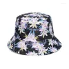 Berets Spring and Summer Women's Beach Bucket Hat Tropical Style Banana Leaf Coconut Tree Flower Print Foldbar Sunshade Fisherman Caps