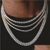 Ketten Herren Hiphop Iced Out Schmuck Diamant Eine Reihe Tennis Kette Hip Hop Halskette M 4mm Sier Rose Gold Kristall Drop Lieferung Necklac Dh51K