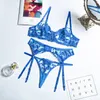 BRAS SETS GIOIO EMBRODERY Underkläder Transparent BH Set trosor Kvinnliga Bandage Lace Lingerie 3st Open Cup Se genom Thong Floral Cosplay 230719