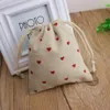 Red Heart Linen Gift Bags 9x12cm 10x15cm 13x17cm pack of 50 Candy Favor Sack Makeup Jewelry Pouch260O