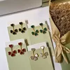 Brand Fashion Party Jewelry For Women Gold Color Red Heart Rings Earrings Jewelry Set 4 Leaf Heart Flower Jewelry Set278M