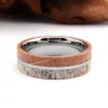 Mens Womens 8mm Tungsten Carbide Ring Deer Antler and Whisky Barrel Wood Inlay Wedding Band Comfort Fit Size 7-13 Include Half Siz240n