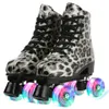 Inline Roller Skates Leopard Women Men Pu Leather Roller Skates Skating Shoes 4 Wheels Skates Outdoor Beginner 2 Row Adult Sliding Quad Sneakers HKD230720