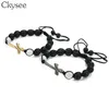 Ckysee Handmade Braided Macrame Black Lave Stone Beaded Bracelet Baseball Cross Bracelet Christian Jewelry For Women And Men1288V