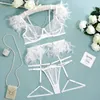 wholesale See-through outfit she in Sexy lace Lingerie sets feather four-piece set lace stitching chain multicolor sexy underwear set oln1239