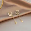 Luxe Heldere Gouden Maan Oorbellen Lange Mode Strass Cross Drop Voor Vrouwen 2021 Sieraden Accessoires Dangle Chandelier346g