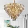 Chandeliers LED Stainless Steel Crystal Living Room Chandelier Round Gold Luxury Villa Decoration Lamp Restaurant Bedroom Lighting