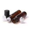 Amber Cobalt Blue Glass Roll on Bottles 10 ml For Essential Oil Use 24Pcs/White Box includes Stainless Steel Roller Black Cap Opener Qhpwh