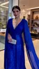 Royal Blue Sequins Evening V Neck Chiffon Cape Sleeve Formal Wear Pleated Floor Length Party Dresses For Women 415