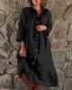 Casual Dresses Women Long Sleeve Button Up Shirt Dress Linen Solid Color Maxi Kaftan Loose Baggy Y2K Clothes Streetwear