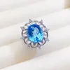 Cluster Ringe Natürlicher Echter Blauer Topas Luxus Großer Blumenring 925 Sterling Silber 10 12mm 6ct Edelstein Feiner Schmuck Damen X223282