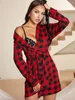 Kvinnors sömnkläder Govoc European och American Pyjamas Nightgown Red Plaid Home Clothes 2023 Summer Clothing Sales NNS49-Red