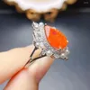 Anneaux Pear Cut 9x13mm Natural Orange Fire Ring Silver Octobre Promise Promise Mariage