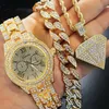 Hip hop cezalandırıcı 8 Miami Küba Bilezik Kristal Rhinestone Watch Buzlu Geometrik Kolye Kolye Altın Renk Takıları SE2869