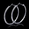 Hoop Huggie Fashion Damen 50 mm Braut Silber Farbe Kristall Diamante Strass Runde Ohrringe für Frauen Hochzeit Abschlussball Accessorie197G