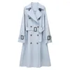 Trenchs Femme TRAFZA Printemps Et Automne Mode V Cravate Poignet Manches Long Manteau Bleu Ciel Double Boutonnage Lâche Coupe-Vent