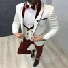 Men's Suit Fashion Formal Business Slim Fit 3-Pieces White Blazers Burgundy Pant Men's Tuxedo Wedding Men Suits Groom Su305a